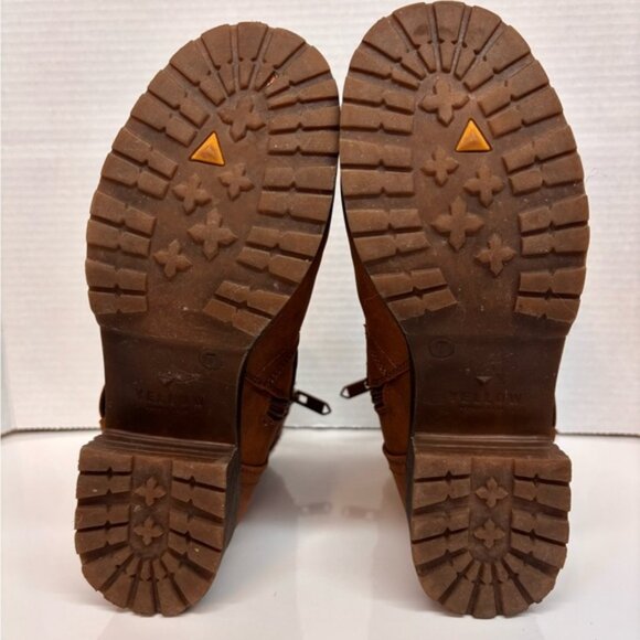 Brown and Gray Combat Boots with Knit Cuff and Buckle - Picture 7 of 10